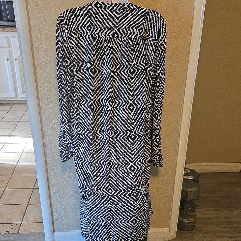 Michael Kors Black and White Sheath Dress with Plunge Neckline